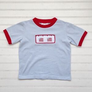 SOUTHERN SMOCKED CO VGUC Hand Smocked Patriotic USA Flag Shirt
